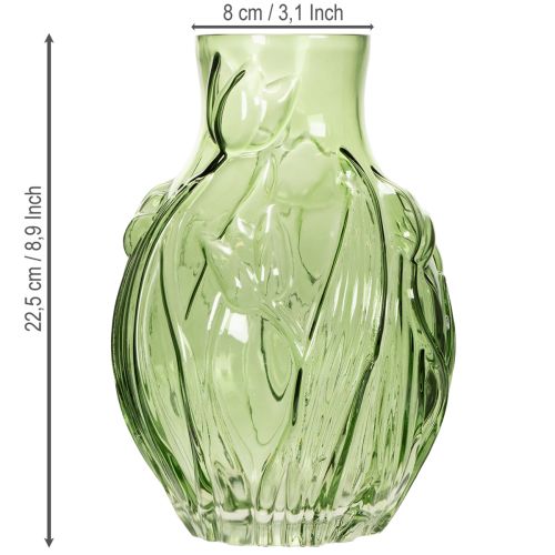 Artikel Glastulpenvase 22,5 cm mit geprägtem Tulpendesign in Grün für stilvolle Dekoration