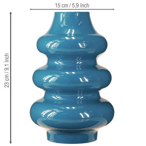 Artikel Blaue Keramikvase mit wellenförmiger Oberfläche 23cm