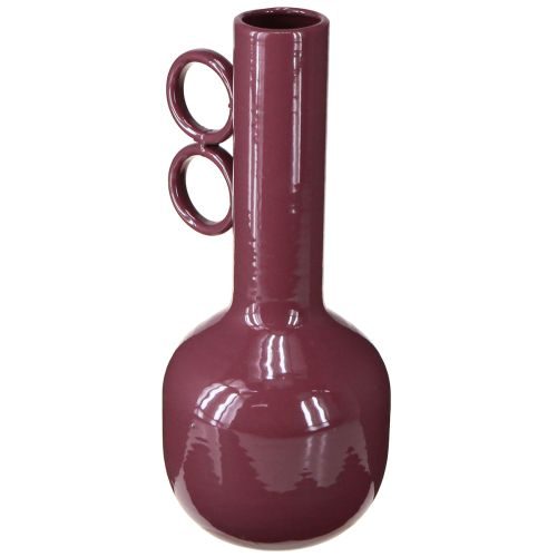 Design Vase mit langem Hals und runden Griffen aus Metall in glänzendem Rot – 25 cm