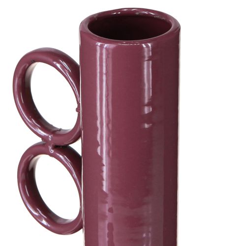 Artikel Design Vase mit langem Hals und runden Griffen aus Metall in glänzendem Rot – 25 cm