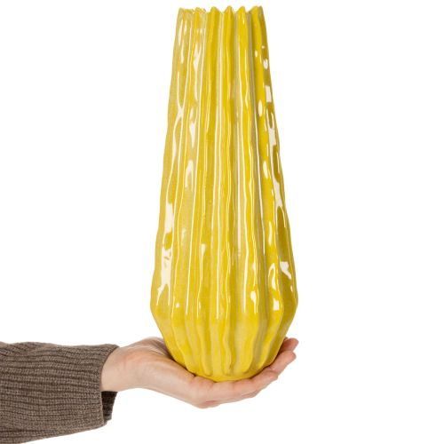 Artikel Gelbe Keramikvase mit gerilltem Design für moderne Blumendekoration 33 cm