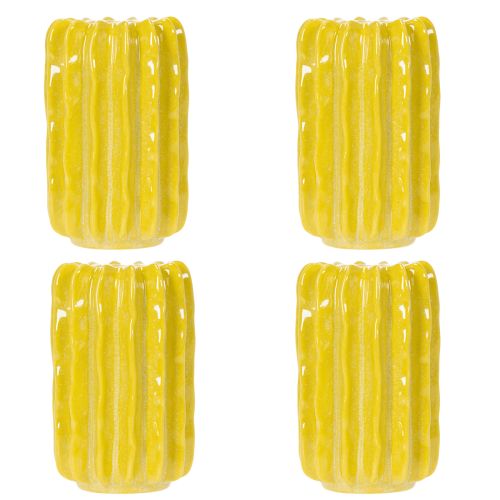 Artikel Kaktus Keramik Vase Gelb Gerilltes Design 13cm 4er Set für Dekoration