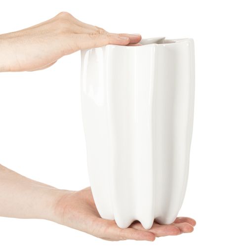 Keramikvase geriffelt 24 cm weiß für Trockenblumen und Kunstblumen | Floristik21.de