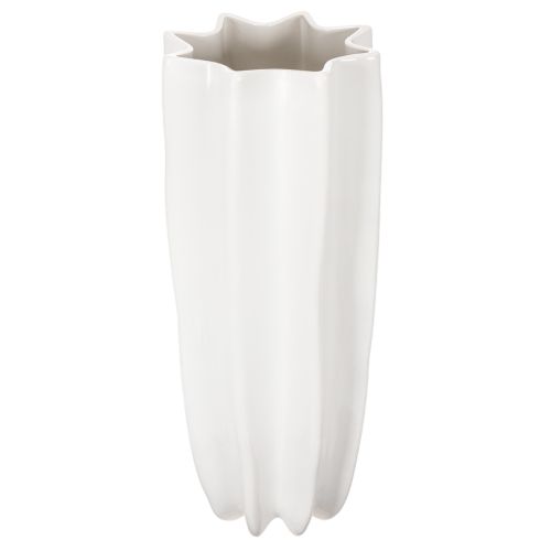Keramik Blumenvase geriffelt Weiß 38cm für Trocken- und Kunstblumen