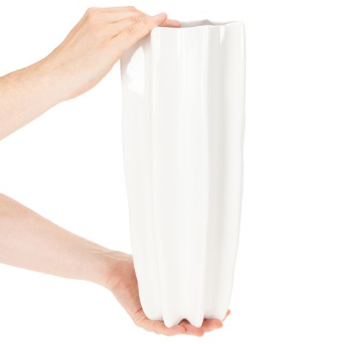 Keramik Blumenvase geriffelt Weiß 38cm für Trocken- und Kunstblumen | Floristik21.de