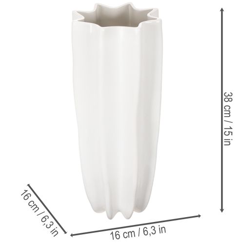 Keramik Blumenvase geriffelt Weiß 38cm für Trocken- und Kunstblumen | Floristik21.de