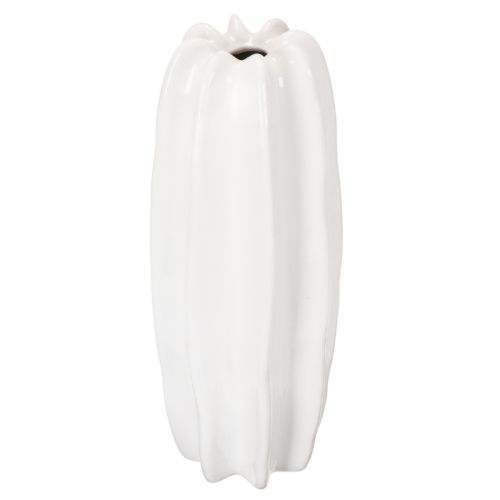 Keramikvase geriffelt 40cm Weiß für Trockenblumen