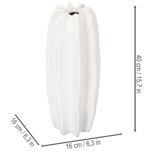 Keramikvase geriffelt 40cm Weiß für Trockenblumen | Floristik21.de