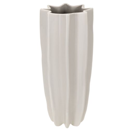 Keramikvase gerillt 38cm mattgrau Taupe für Trockenblumen