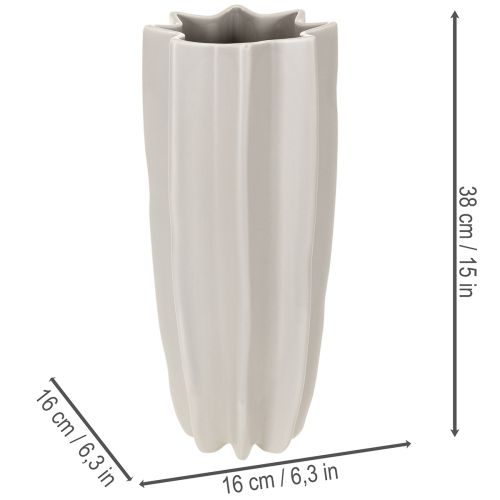 Keramikvase gerillt 38cm mattgrau Taupe für Trockenblumen | Floristik21.de
