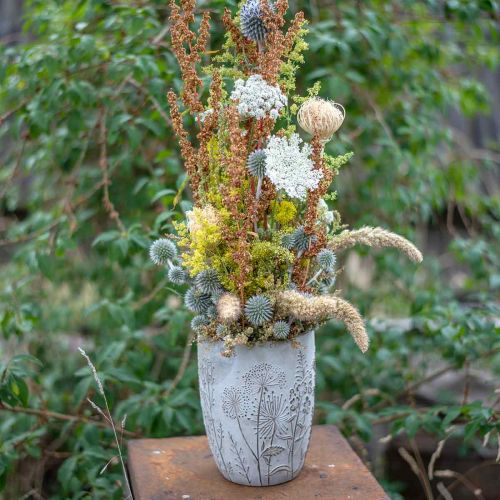 Artikel Vase Beton Weiß Blumenvase mit Relief Blumen Vintage Ø18cm