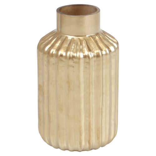 Vase Gold Glasvase mit Rillen Blumenvase Glas Ø8cm H14cm