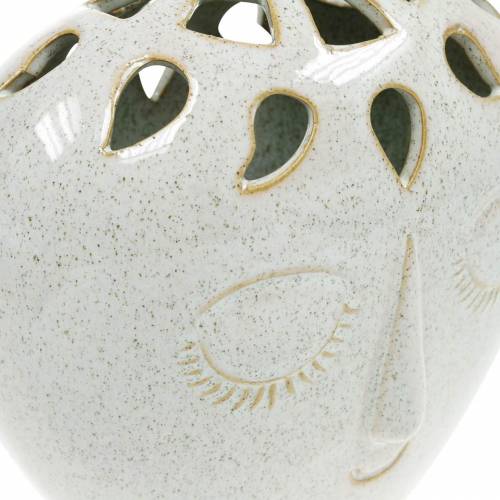 Floristik21 Vase mit Gesicht Creme, Beige H18cm Steingutoptik 1St