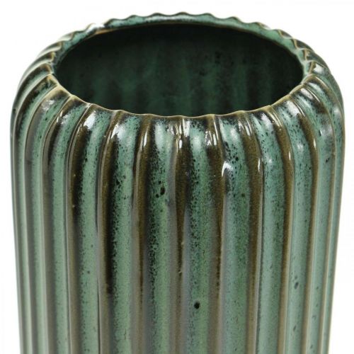 Floristik21 Vase aus Keramik, Tischschmuck, Dekovase geriffelt Grün, Braun Ø10,5cm H21,5cm