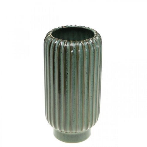 Floristik21 Vase aus Keramik, Tischschmuck, Dekovase geriffelt Grün, Braun Ø10,5cm H21,5cm