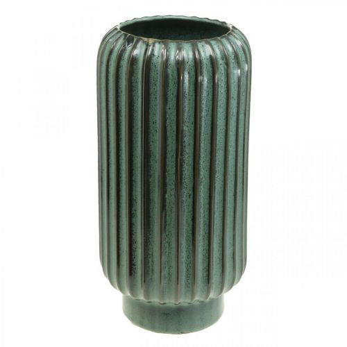 Floristik21 Deko-Vase, Blumenschmuck, Tischdeko, Vase aus Keramik geriffelt Grün, Braun Ø15cm H30,5cm