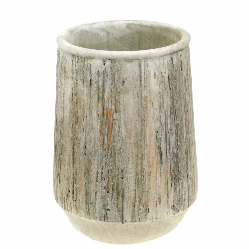 Floristik21 Übertopf Vase Beton Holzdesign Ø15cm