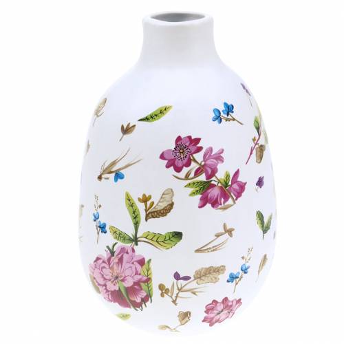 Floristik21 Deko Vase Weiß Geblümt Ø11cm H17,5cm