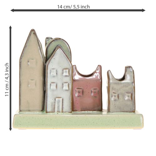 Floristik21 Minivasenset aus Keramik in Häuserform 14 cm – Tischdekoration in Pastell