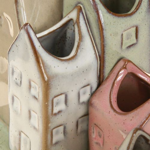 Floristik21 Minivasenset aus Keramik in Häuserform 14 cm – Tischdekoration in Pastell