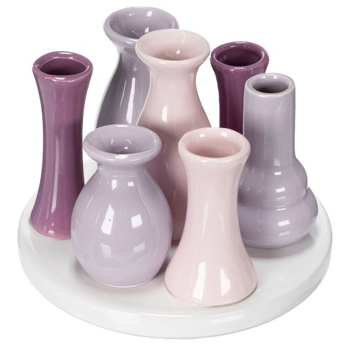 Keramikvasen Set Rosa Lila Rund Pastell 9x14cm Deko Wohnzimmer Tischdeko
