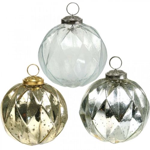 Vintage Weihnachtskugeln Glas mit Muster Ø10,5cm 3St