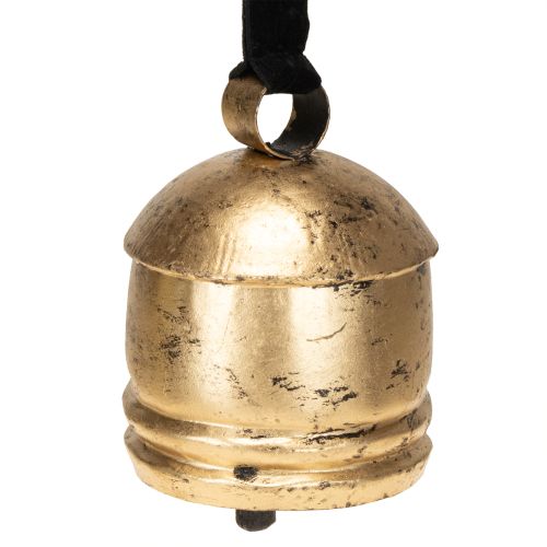 Goldene Dekoglocke mit schwarzem Samtband – Vintage Deko H15cm