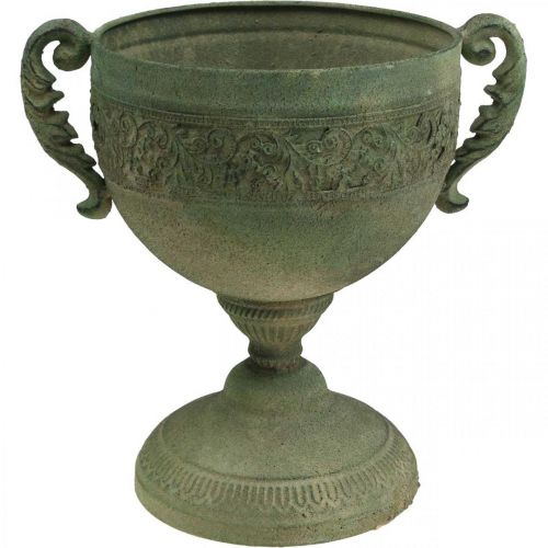 Floristik21 Vintage Pokal Übertopf Metall Rustikal Kelch mit Henkeln H26cm Ø19cm