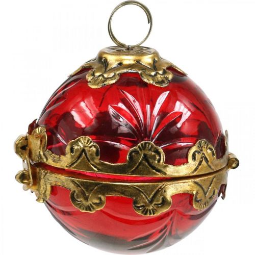 Floristik21 Vintage Weihnachtskugel zum Aufklappen Glas Rot Golden Ø8cm 2er-Set