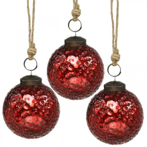 Floristik21 Vintage Weihnachtskugeln Glas Christbaumkugeln Rot Ø8cm 4St
