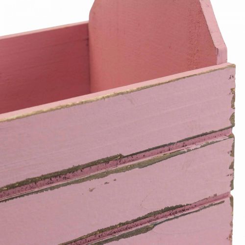 Vintage Blumenkasten Holz Pflanzkasten Rosa 28×14×31cm