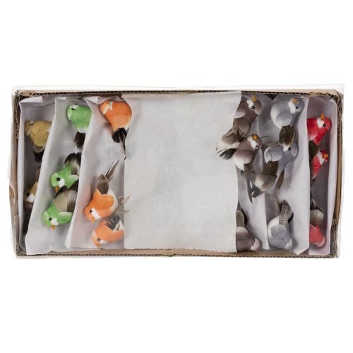 Artikel Dekovögel bunt mit Draht 5 cm Kunststoff Echte Federn 18er-Set Frühlingsdeko