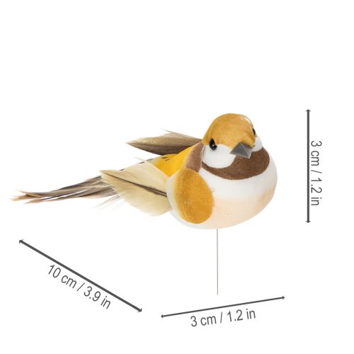 Artikel Vogeldekoration Gelb mit Drahtstecker 10 cm - 12er Set zur Tisch- und Blumendekoration