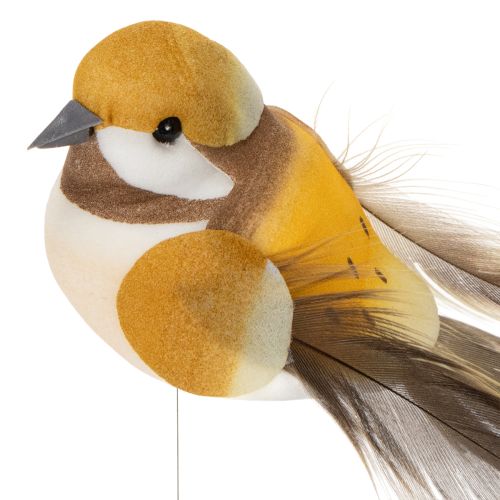 Artikel Vogeldekoration Gelb mit Drahtstecker 10 cm - 12er Set zur Tisch- und Blumendekoration