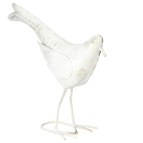Floristik21 Vogel Deko Metall Weiß Gold Vintage Akzent 29cmx24,5cm
