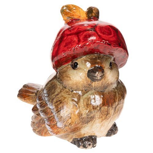 Dekofigur Vogel Keramik 13cm mit roter Apfel-Mütze