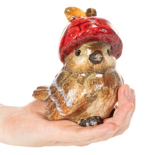 Dekofigur Vogel Keramik 13cm mit roter Apfel-Mütze | Floristik21.de
