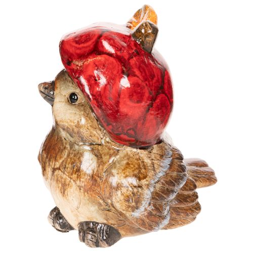 Dekofigur Vogel Keramik 13cm mit roter Apfel-Mütze | Floristik21.de