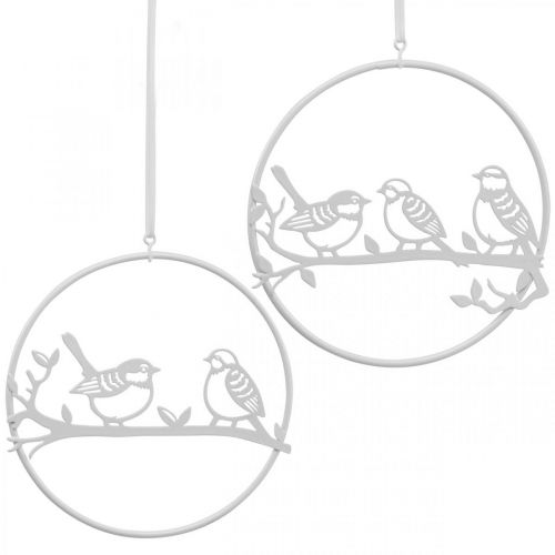 Vogel Deko Fensterdeko Frühling, Metall Weiß Ø12cm 4St