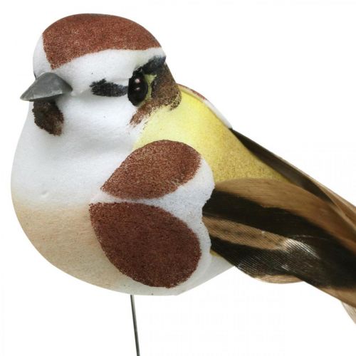 Floristik21 Frühlingsdeko, Vögeln am Draht, künstlicher Vogel Braun, Weiß H3cm 12St