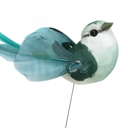 Deko-Vögel, Frühlingsdeko, Vögel mit Federn, Sommer, Vögel am Draht Bunt H3,5cm 12St