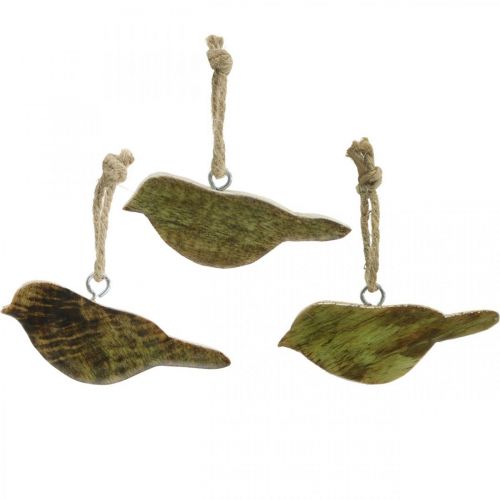 Floristik21 Vögel zum Hängen, Frühlingsdeko, Holzhänger Natur, Grün H4cm 6 St