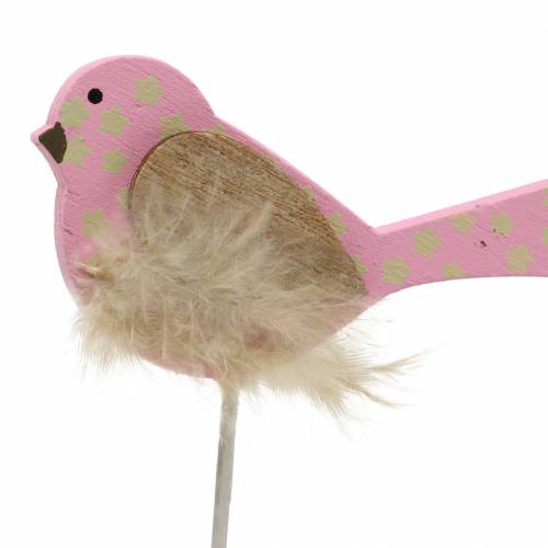 Floristik21 Deko Stecker Vogel Holz Grün, Rosa, Gelb, Orange sortiert 7cm x 4cm H24cm 16 St