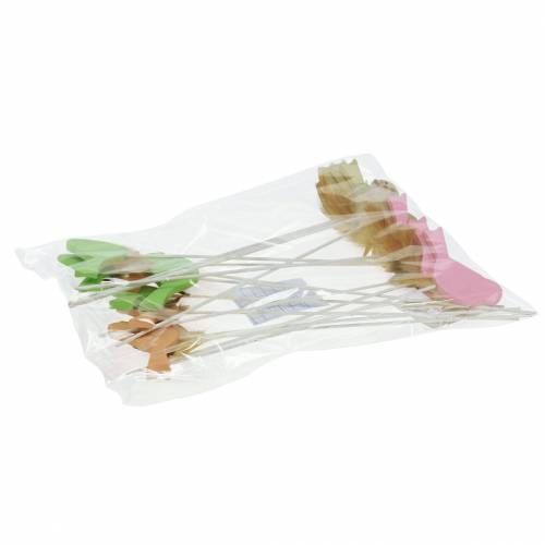 Floristik21 Deko Stecker Vogel Holz Grün, Rosa, Gelb, Orange sortiert 7cm x 4cm H24cm 16 St