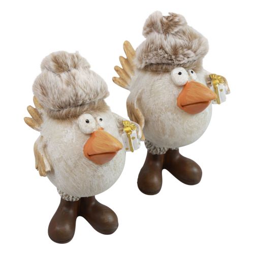 Weihnachtsfiguren Vogel mit Mütze Beige 11,5x8x14cm 2St