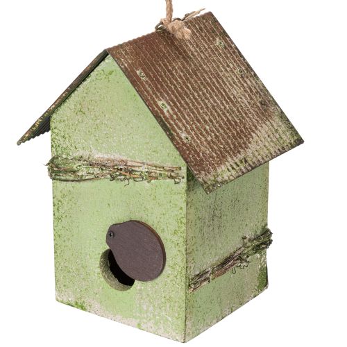 Artikel Charmantes Vogelhaus aus Holz mit Blumenverzierung in Grün, 19 cm – Romantische Gartendeko