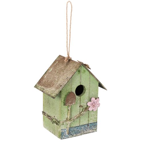 Artikel Charmantes Vogelhaus aus Holz mit Blumenverzierung in Grün, 19 cm – Romantische Gartendeko