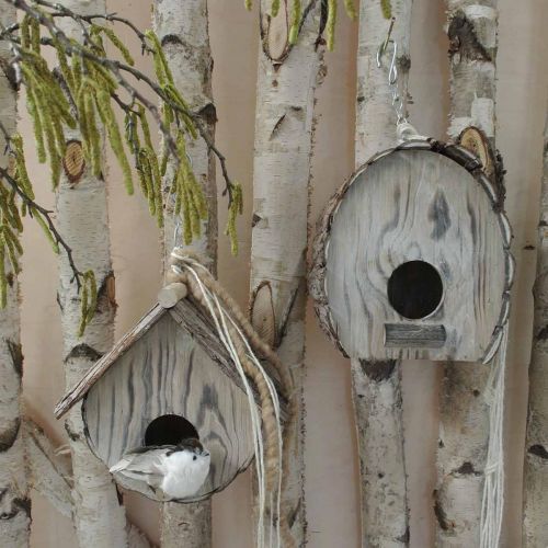 Floristik21 Deko-Vogelhaus, Holzdeko, Nistkasten mit Rinde Natur, Weiß gewaschen H23cm B25cm