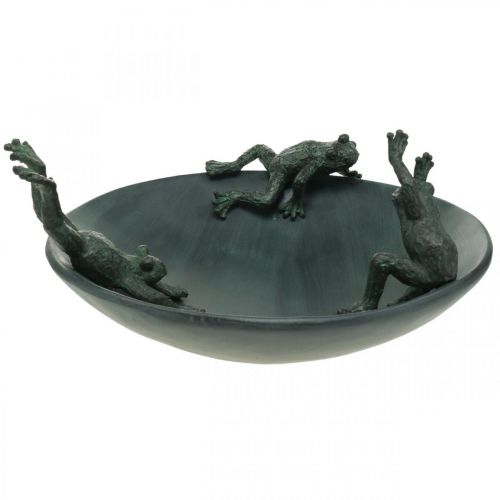 Floristik21 Vogeltränke mit Fröschen, Vogelbad Metalloptik Grün, Anthrazit Antik-Look Ø28,5cm H13,5cm