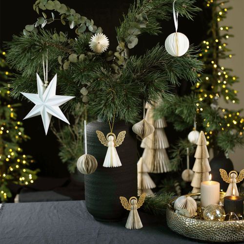 Wabenbälle Wabenkugeln Weihnachten Creme Glitter Ø7cm 4St